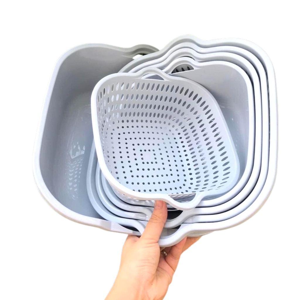 Bộ Thau Rổ Nhựa Vuông 6 Món Việt Nhật- MUA 1 ĐƯỢC 6 chậu rổ - Set 3 Rổ 3 Chậu Việt Nhật Dày Dặn Nhựa Cao Cấp