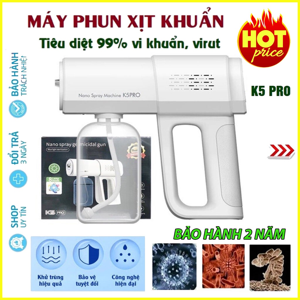 ✅𝗙𝗿𝗲𝗲 𝗦𝗵𝗶𝗽✅Máy Xịt Khử Khuẩn Cầm Tay, Súng Phun Khử Khuẩn K5 Pro Cao Cấp  Xịt Diệt Virus bằng tia UV