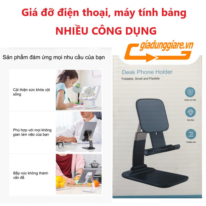 Giá đỡ để điện thoại ipad GẤP GỌN thân HỢP KIM xoay linh hoạt hỗ trợ làm việc học tập Online đa năng (Mầu ngẫu nhiên)