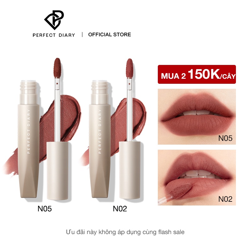 Son Kem Lì Perfect Diary Clay Velvet Mịn Mượt Siêu Xinh 5 Màu 2.5g