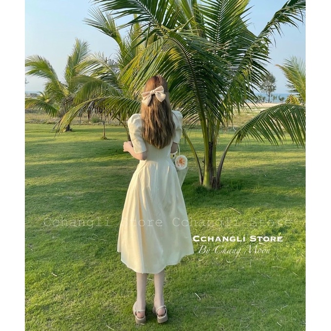 ĐẦM MIDI NUDE CỔ VUÔNG CHÍT EO