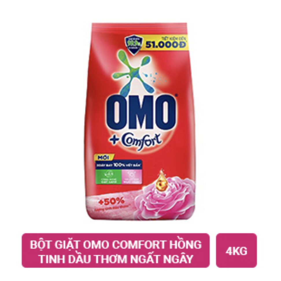 BỘT GIẶT OMO COMFORT TINH DẦU THƠM NGẤT NGAY HỒNG TÚI 4KG