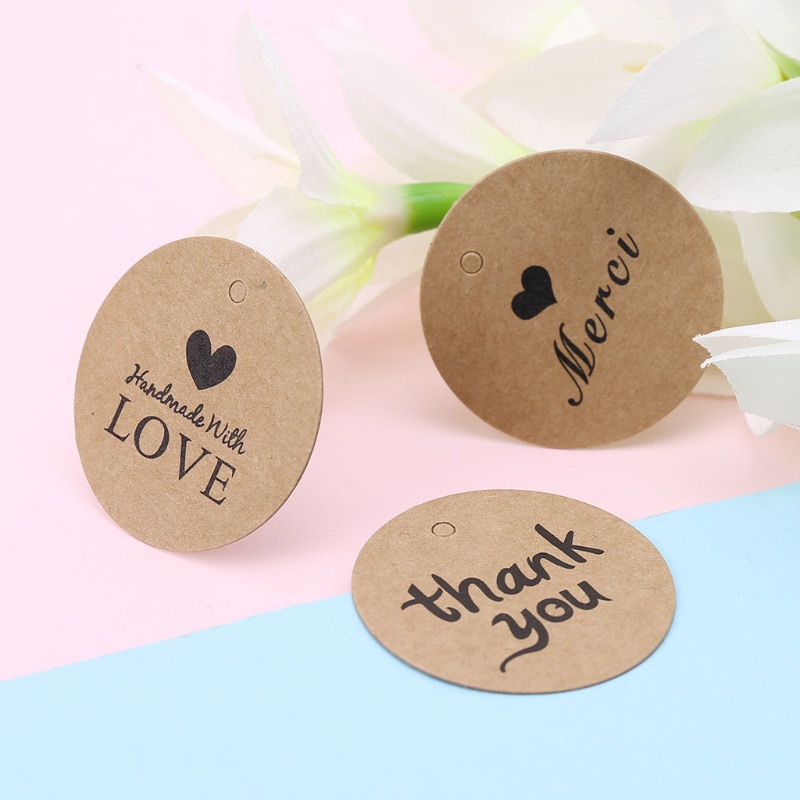 Set 100 Nhãn Dán Chữ Thank You Màu Nâu Có Lỗ Treo Trang Trí Bánh Kem Tráng Miệng Cho Trẻ Em