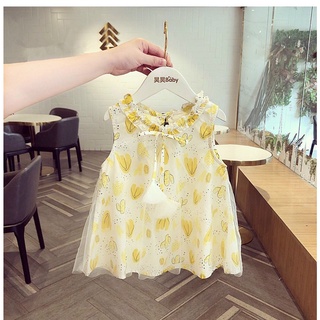 Váy bé gái xương rồng vàng voan tơ cực xinh