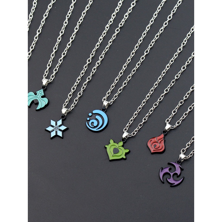 Vòng Cổ Choker Logo Game Genshin Impact 7 Elements Thunder Fire Feng Shui Ice Grass Rock Dành Cho Unisex