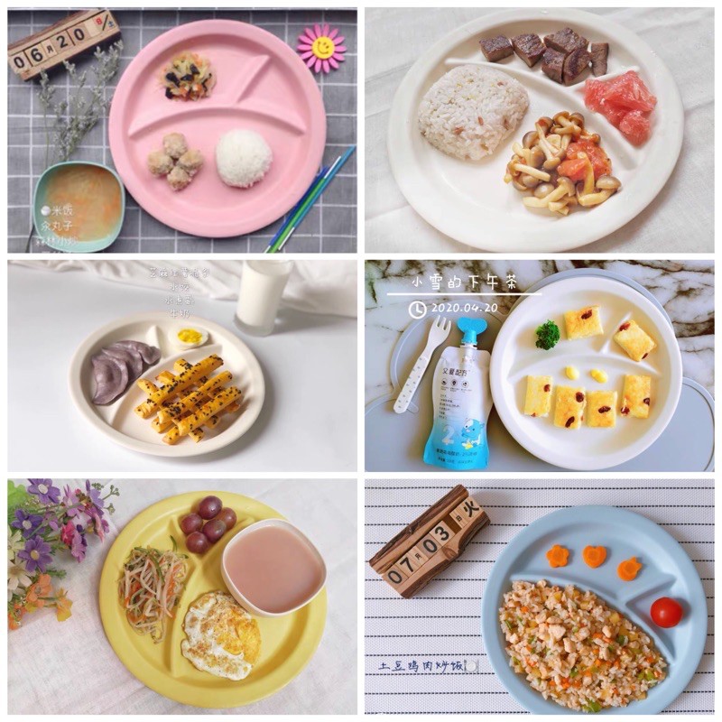 Khay ăn cho bé hình tròn 3 ngăn sợi tre