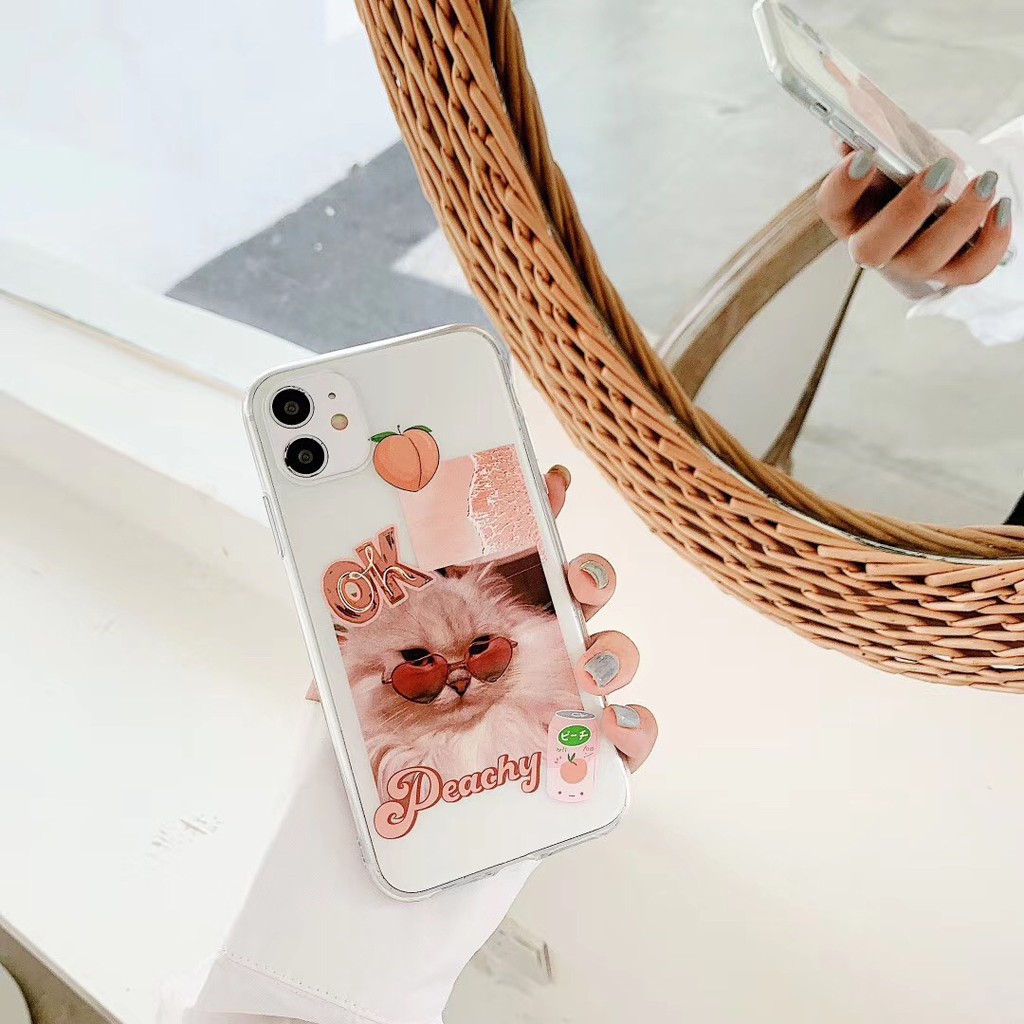 Ốp điện thoại TPU trong suốt họa tiết chú mèo & trái đào dễ thương cho iPhone 7Plus 8+ X XR XS max 11 11Promax SE2020 | BigBuy360 - bigbuy360.vn