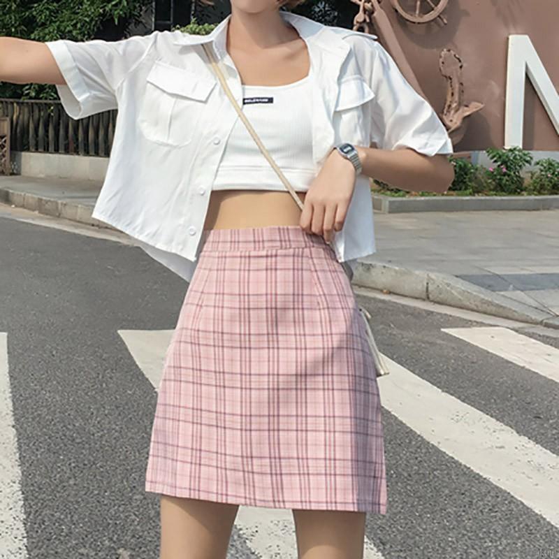 Chân váy lưng cao hoạ tiết caro thời trang cho nữ Chân váy dài