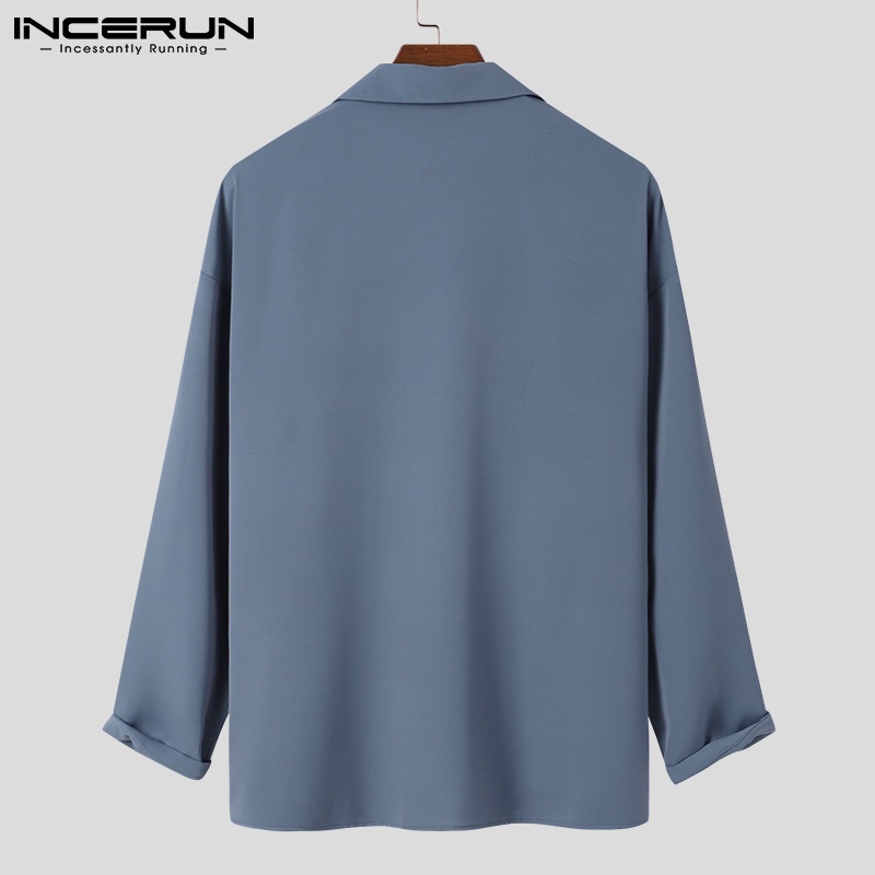 Áo sơ mi INCERUN cổ bẻ dài tay phong cách Hàn Quốc 4 màu tùy chọn thời trang cho nam