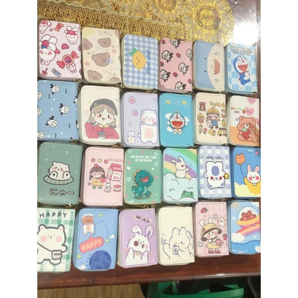 Ví gấp gọn cầm tay kéo khóa nhiều ngăn