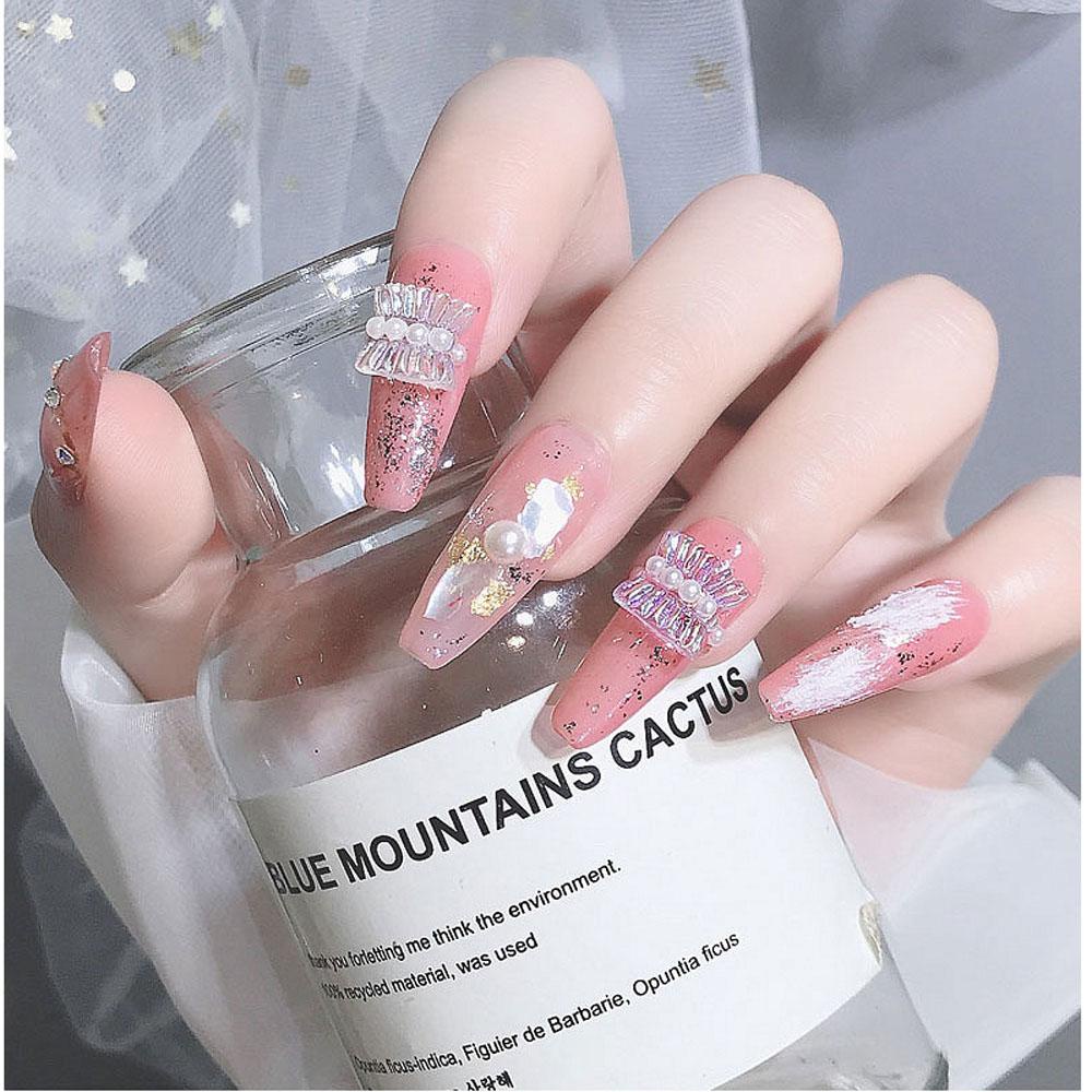 Set 48 Phụ Kiện Nơ Ruy Băng Màu Laser Trang Trí Móng Tay Nghệ Thuật