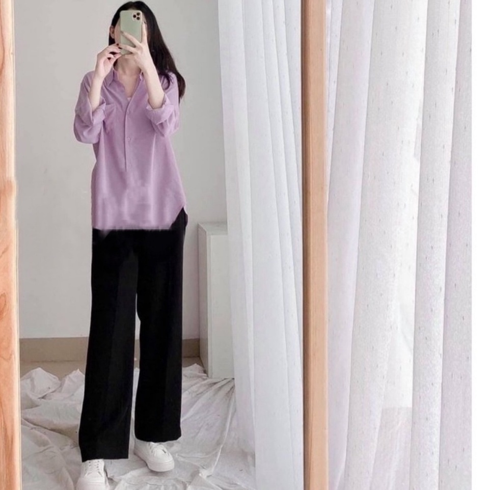 Quần tây đen ống rộng suông dài đi học Hàn Quốc phong cách Ulzzang Quần culottes ống rộng nữ chất vải mềm cạp cao 2 khuy