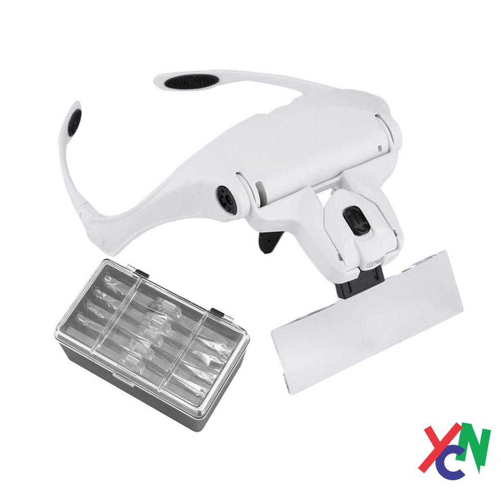 Kính lúp đội đầu MG9892-B1 có đèn sử dụng soi mạch điện, đọc sách kèm 5 mắt kính