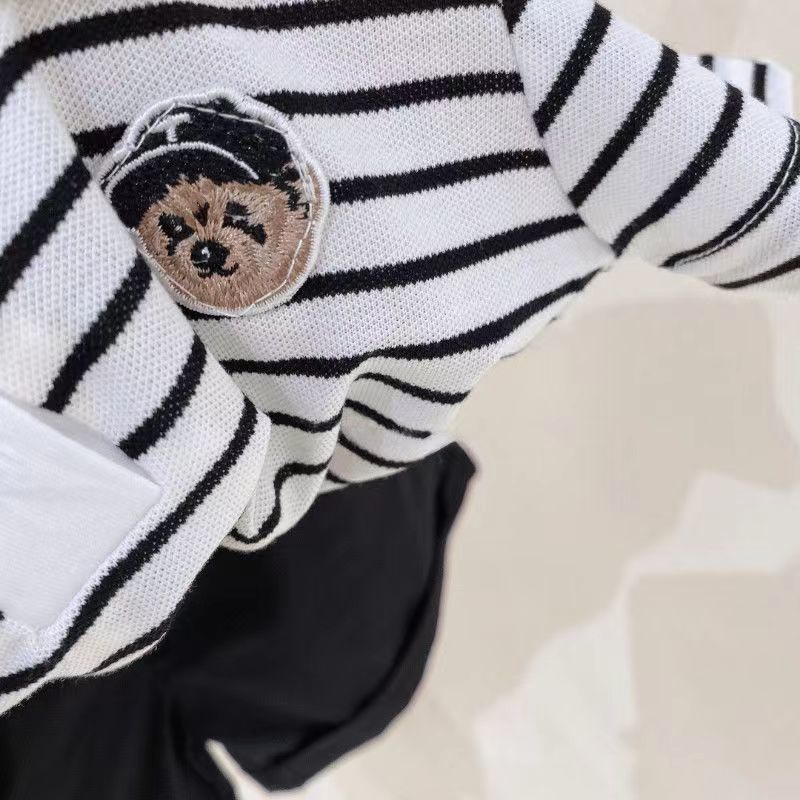 Set Áo Thun polo Ngắn Tay Và Quần Short Kẻ Sọc Thêu Hình Gấu Phong Cách Nhật Bản Thời Trang Mùa Hè Dành Cho Bé Trai Gái