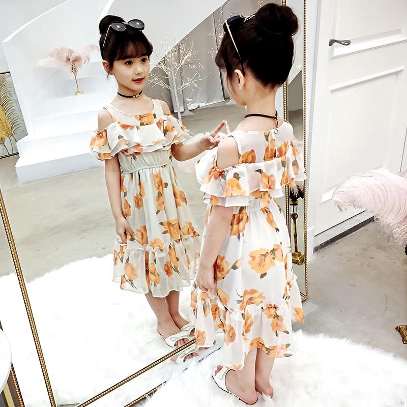 Đầm Chiffon Sát Nách In Hoa Cho Bé Gái