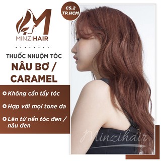 Thuốc Nhuộm Tóc Màu Nâu Bơ | Nâu Caramel - Lên Từ Nền Đen Không Tẩy - Minzihair