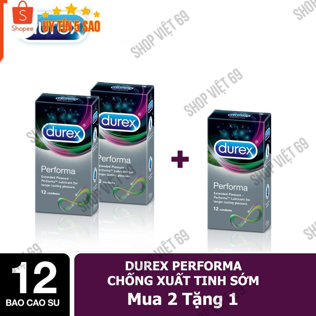 [MUA 2 TẶNG 1] Bao Cao Su KÉO DÀI THỜI GIAN QUAN HỆ, Bcs Durex Performa Hàng Cao Cấp - Size 52.