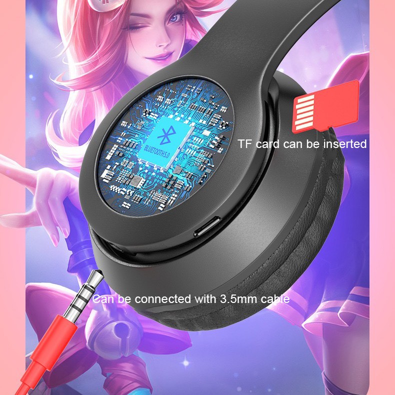 Pulierde P47m Wireless Bluetooth5.0 Headset Cute Cat Ears LED Effect With Mic | BigBuy360 - bigbuy360.vn