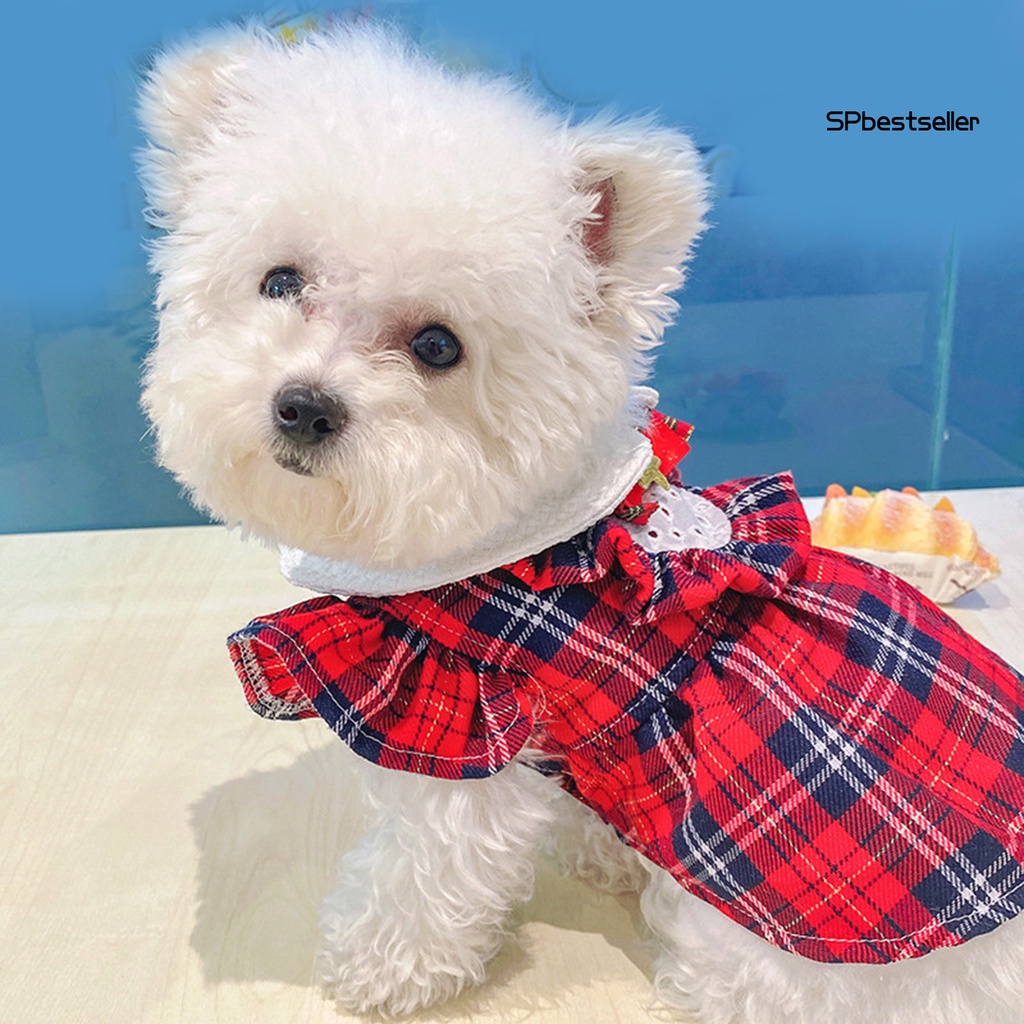 Đầm công chúa họa tiết kẻ sọc không dính thời trang mùa đông cho cún cưng