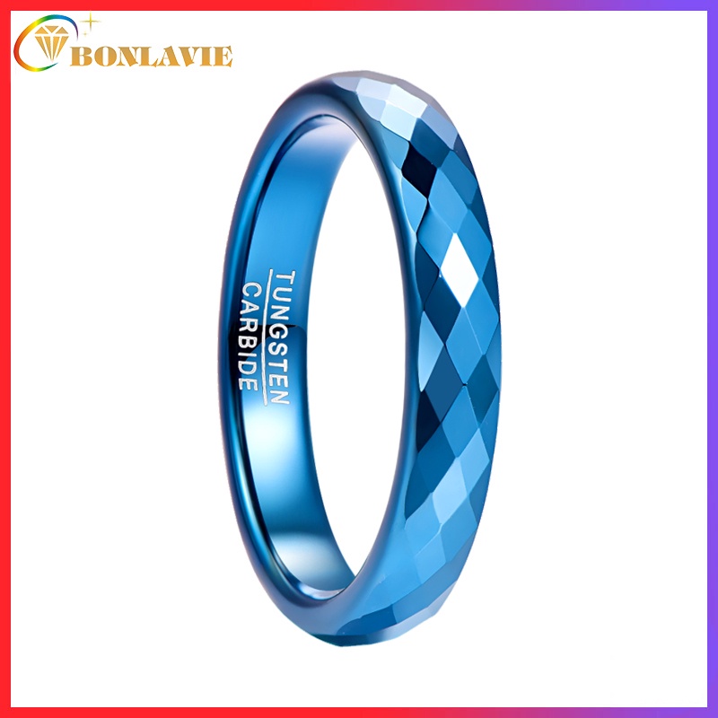 Nhẫn Cưới BONLAVIE 4mm 100% Cacbua Vonfram Xanh Lam Thoải Mái