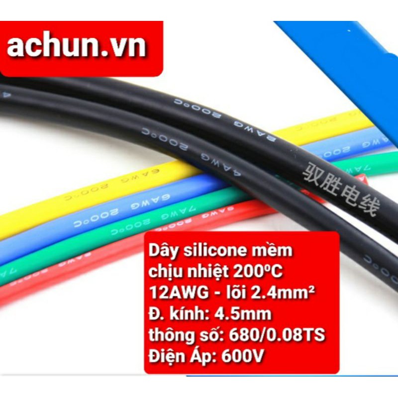 Achun.vn - DÂY ĐIỆN SILICON MỀM 8/10/.../16 AWG - 01 mét - CHỊU NHIỆT 200C ĐIỆN ÁP 600V - MÀU NGẪU NHIÊN