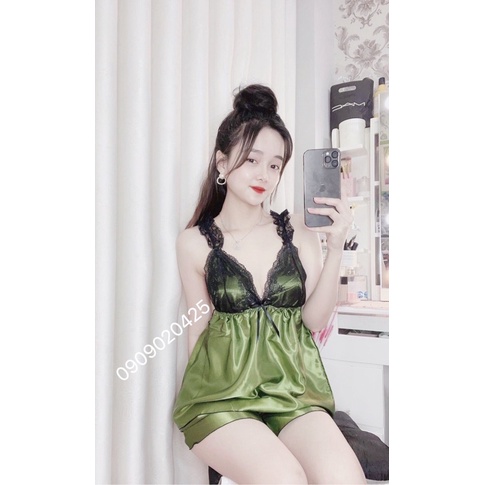 [Có size 70kg] Đồ ngủ sexy nữ bigsize/ Đồ ngủ 2 dây viền ren đen không mút, chất phi mịn quyến rũ 382