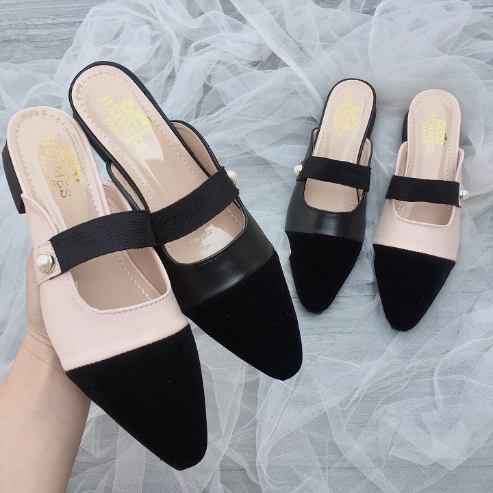 Giày sục pha màu đính khuy ngọc cao cấp | BigBuy360 - bigbuy360.vn