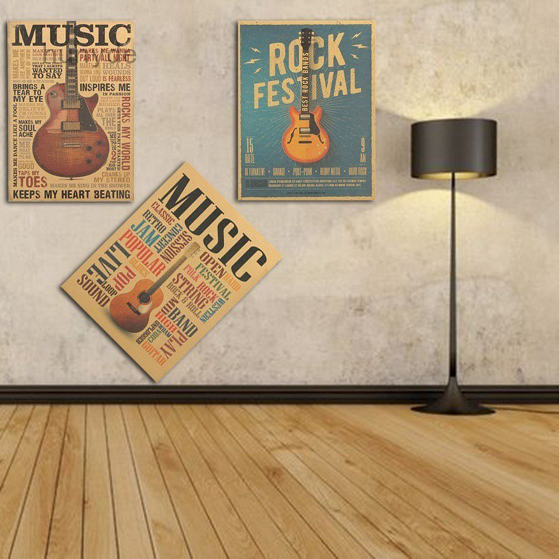 Áp Phích Dán Tường Hunyde Hình Đàn Guitar Phong Cách Vintage