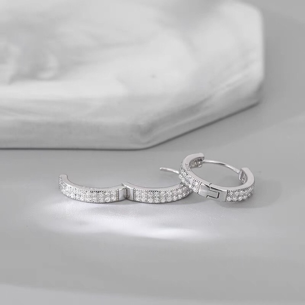 Bông tai, Khuyên tai nam nữ bạc dáng tròn đính kim cương phong cách nhẹ nhàng sang trọng, Unisex, Cá tính, 1 chiếc