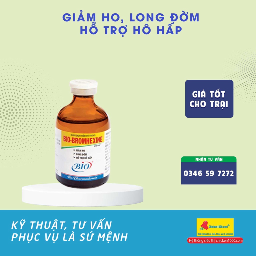 Thú Y Bromhexine Bio Long Đờm, Giảm Ho Dùng Cho Heo, Dê, Cừ, Chó, Mèo