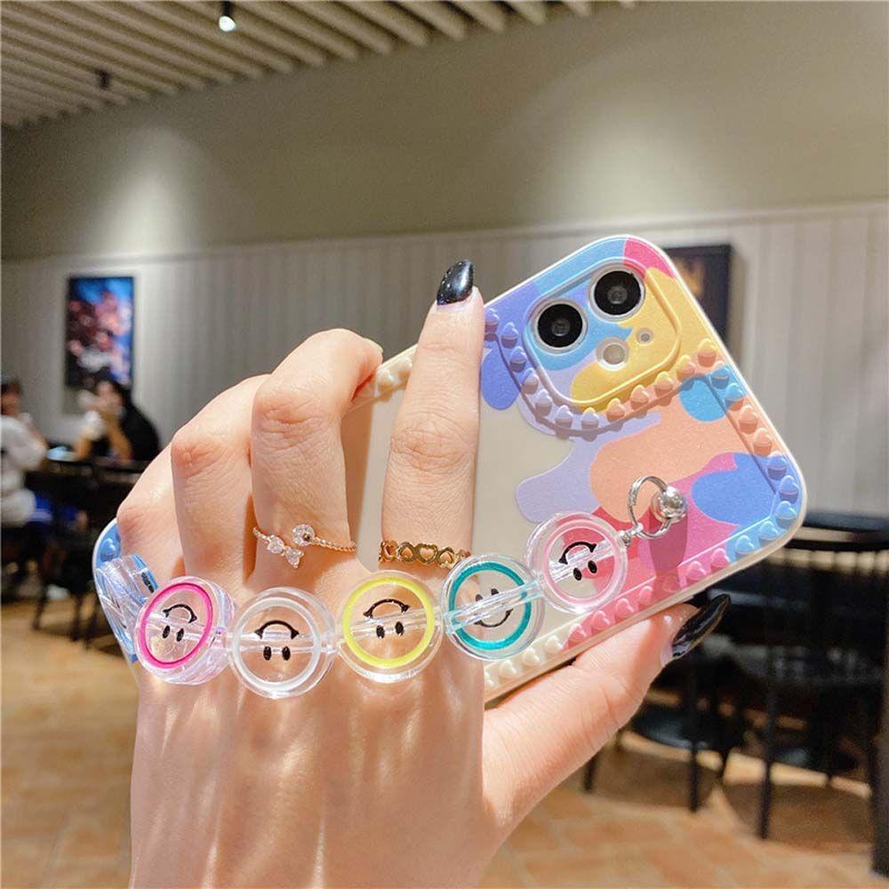 Ốp Điện Thoại Mềm Siêu Mỏng Màu Kẹo In Họa Tiết Có Dây Đeo Tay Cho Iphone 13