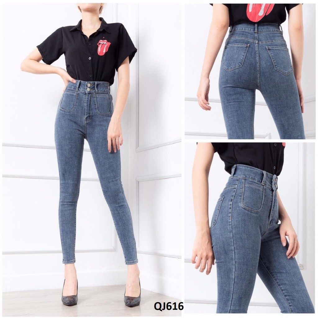 Quần jeans nữ lưng cao hack dáng hai túi nhỏ QJ616