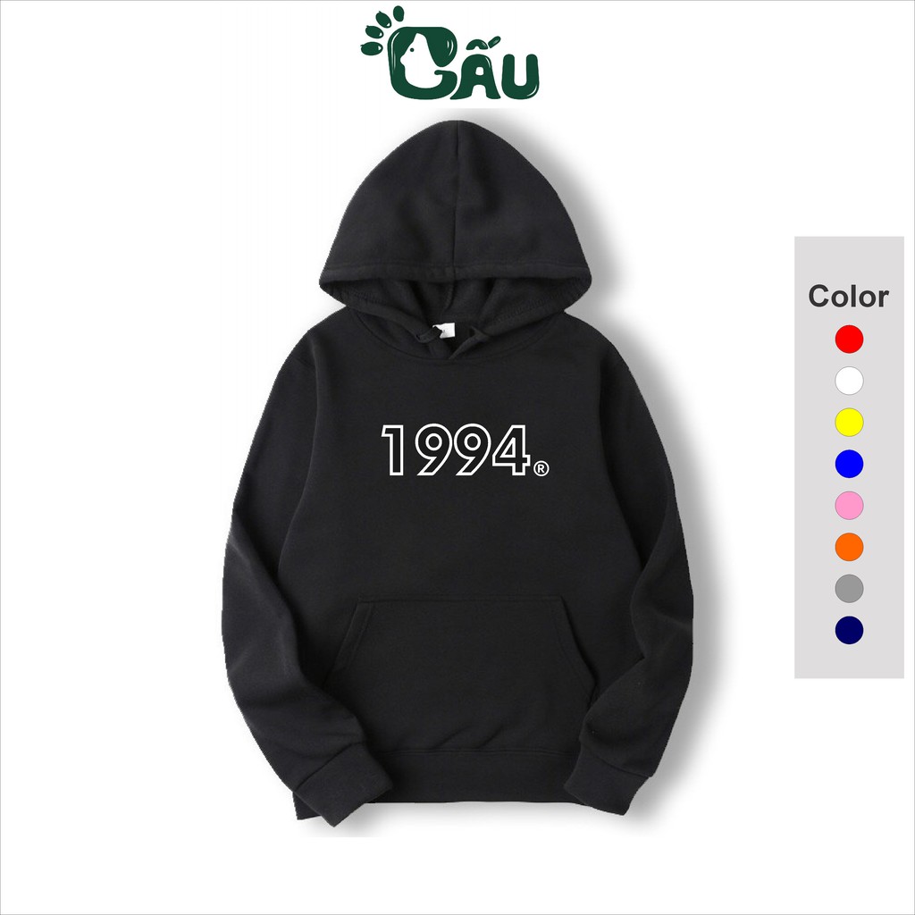 Áo khoác hoodie Gấu 194 Cao Cấp Trơn vải nỉ co dãn, dày dặn mềm mịn form rộng - 1994