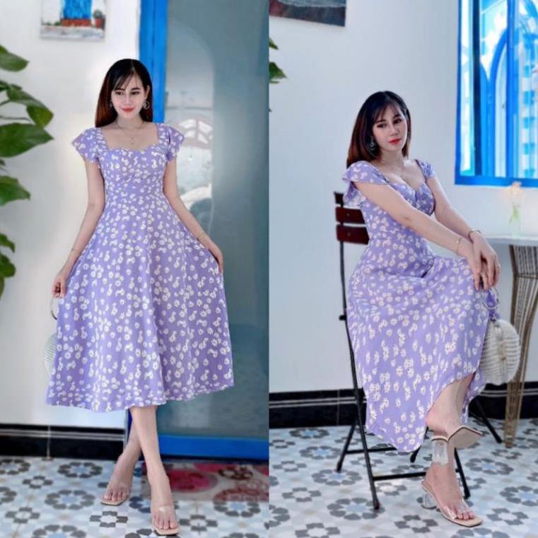 Đầm Cánh Tiên Hoa Cúc Màu Tím Váy Maxi Đi Biển Voan Lụa Chụp Hình Sống Ảo Siêu Đẹp LH88 new !