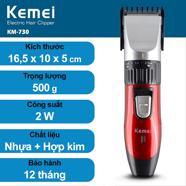 Tông Đơ Cắt Tóc Sạc Pin Chuyên Nghiệp Kemei KM-730 - Hớt Tóc Dễ Dàng - 1 Đổi 1 Trong 7 Ngày, Bảo Hành 12 Tháng