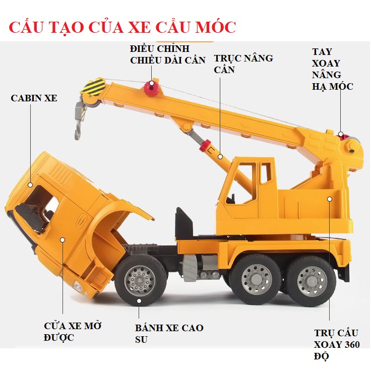 Mô hình xe cẩu móc cỡ lớn đồ chơi trẻ em màu vàng cam bằng nhựa cao cấp hãng Double Model : E226-002