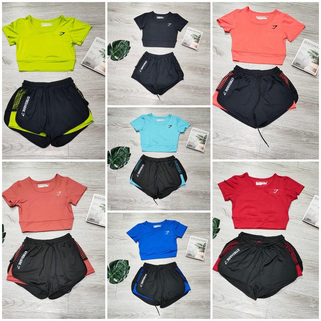 Đồ tập gym nữ, set bộ đùi thể thao áo crop quần đùi 2 lớp Bin Sports BN074