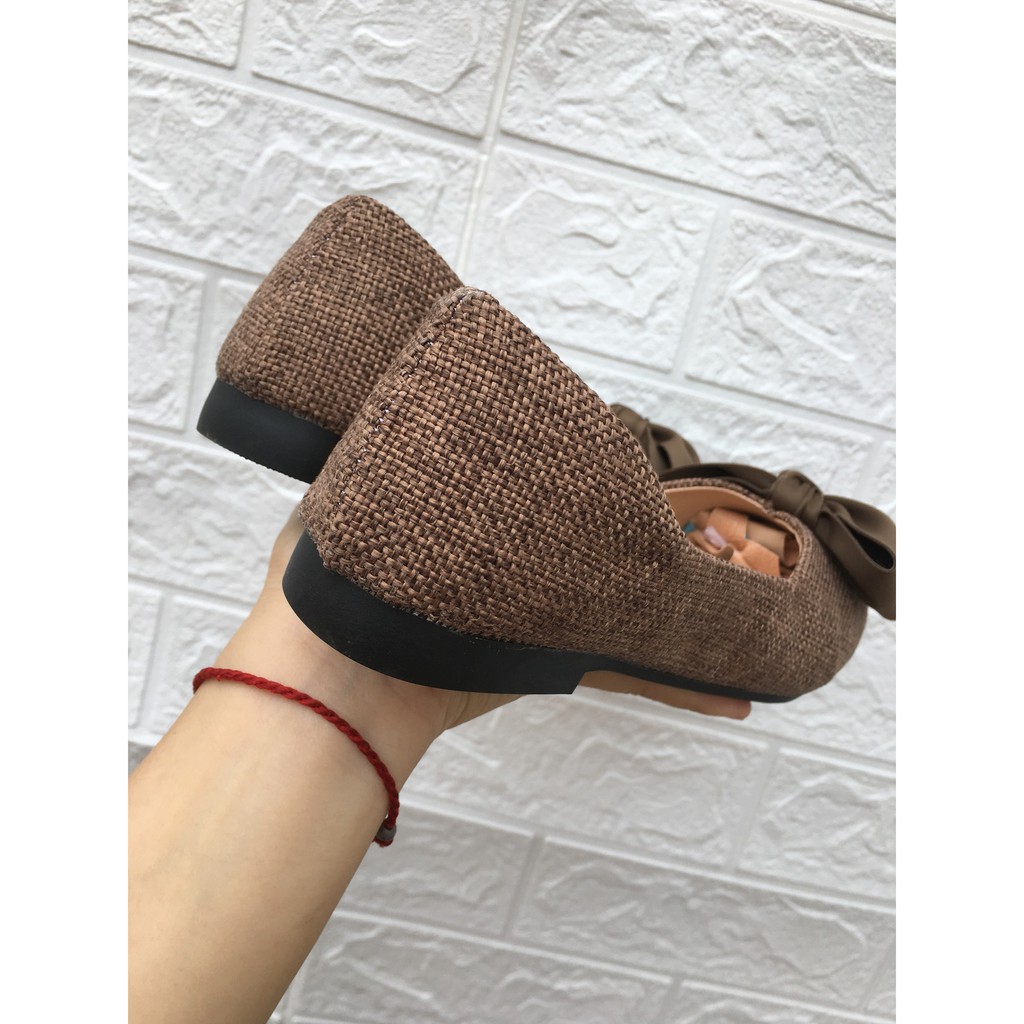 Giày búp bê dạ nơ nâu