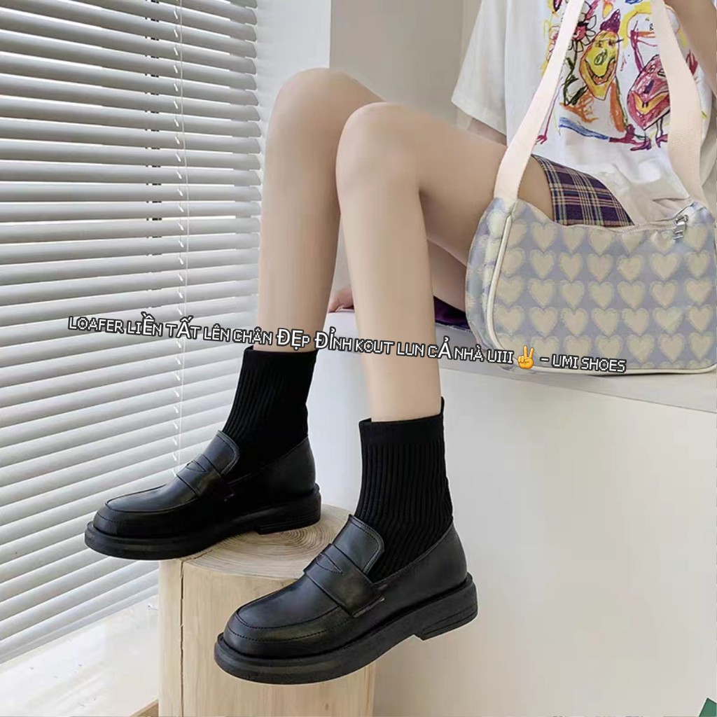 [CÓ SẴN] Giày boot liền tất ulzzang LOAFER năng động cổ chun ôm chân co giãn đế bằng da mềm đơn giản trẻ mới hot đẹp hot