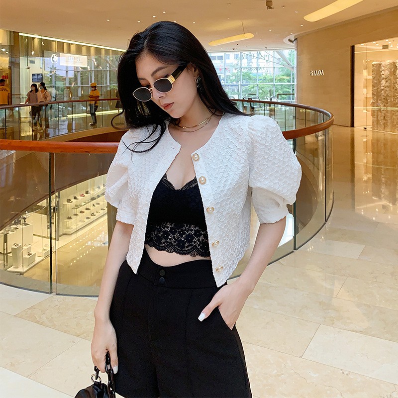 [Mã FAMARAL2 giảm 10K đơn 50K] Áo croptop khuy xốp tay bồng