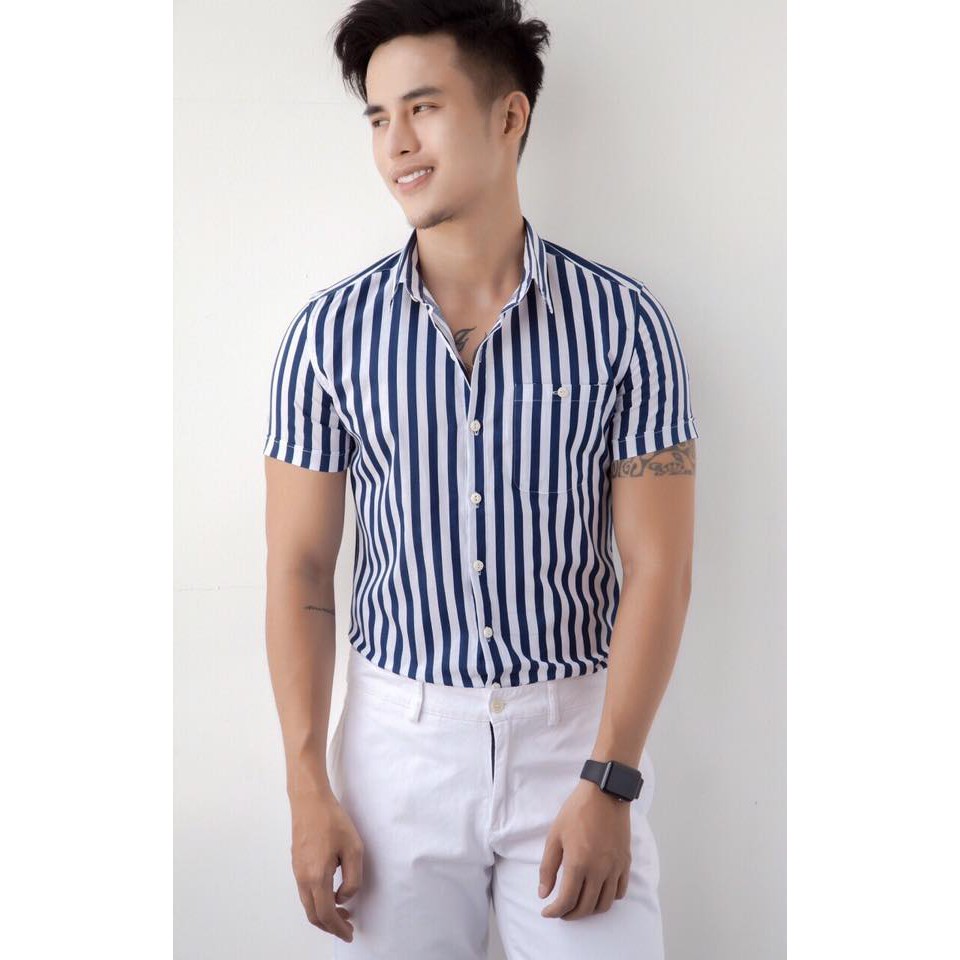 Sơ mi ngắn tay sọc đứng