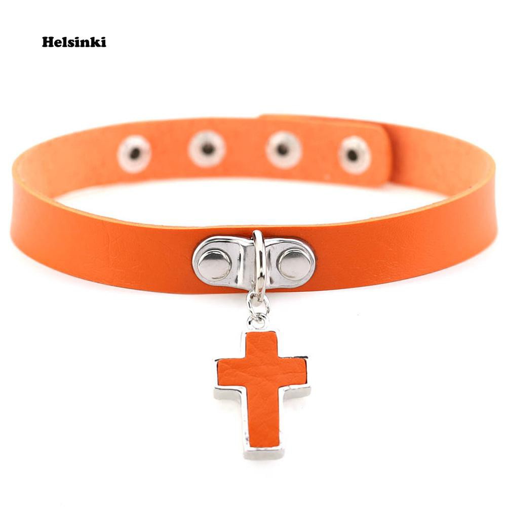 Vòng cổ choker nữ giả da mặt hình chữ thập
