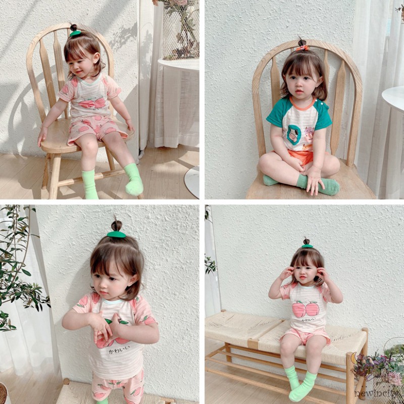 Áo thun tay ngắn in hoạt hình và Quần ngắn thời trang Hàn Quốc phong cách hè dành cho bé