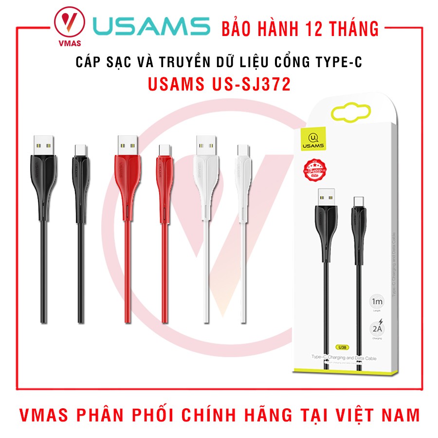Dây cáp sạc và truyền dữ liệu USAMS US-SJ372 cổng Type C dài 1m, bảo hành 12 tháng
