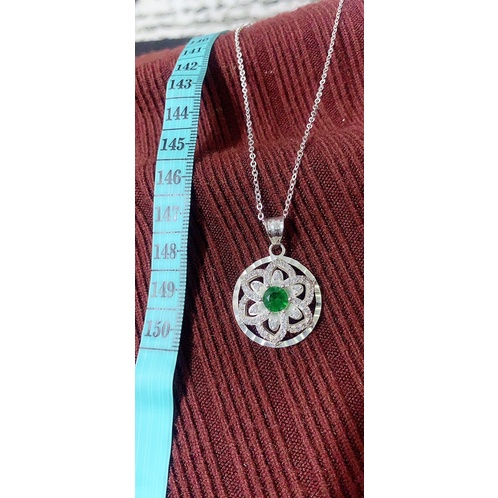 Mặt dây chuyền hoa to nhị xanh lá tim nhiều lớp bạc ta NGỌC MẬU