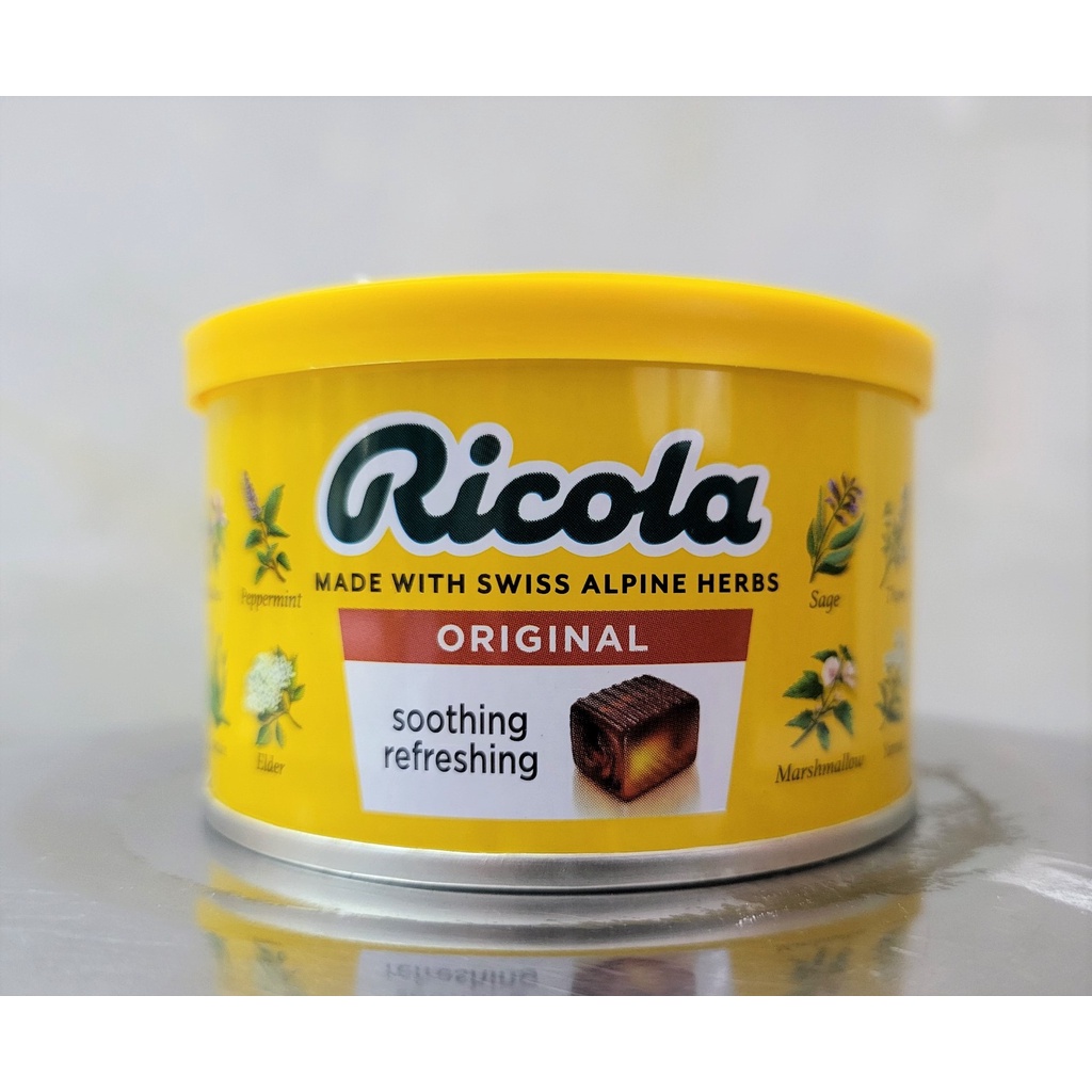 [Hộp tròn 100g (VÀNG ĐẬM) – ORIGINAL] KẸO THẢO MỘC [Swiss] RICOLA Original Herb Candy (halal)