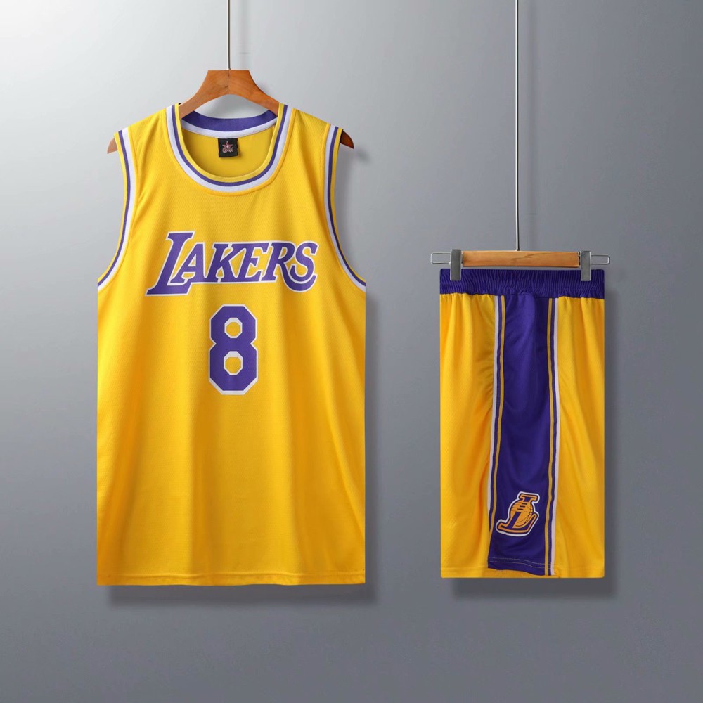 Bộ quần áo bóng rổ họa tiết in chữ BA Los Angeles Lakers thời trang năng động cho nam