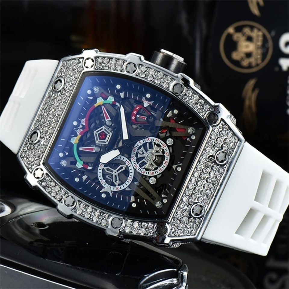 Đồng Hồ Cơ Dây Silicone Đính Kim Cương Thời Trang Cho Nam Nữ