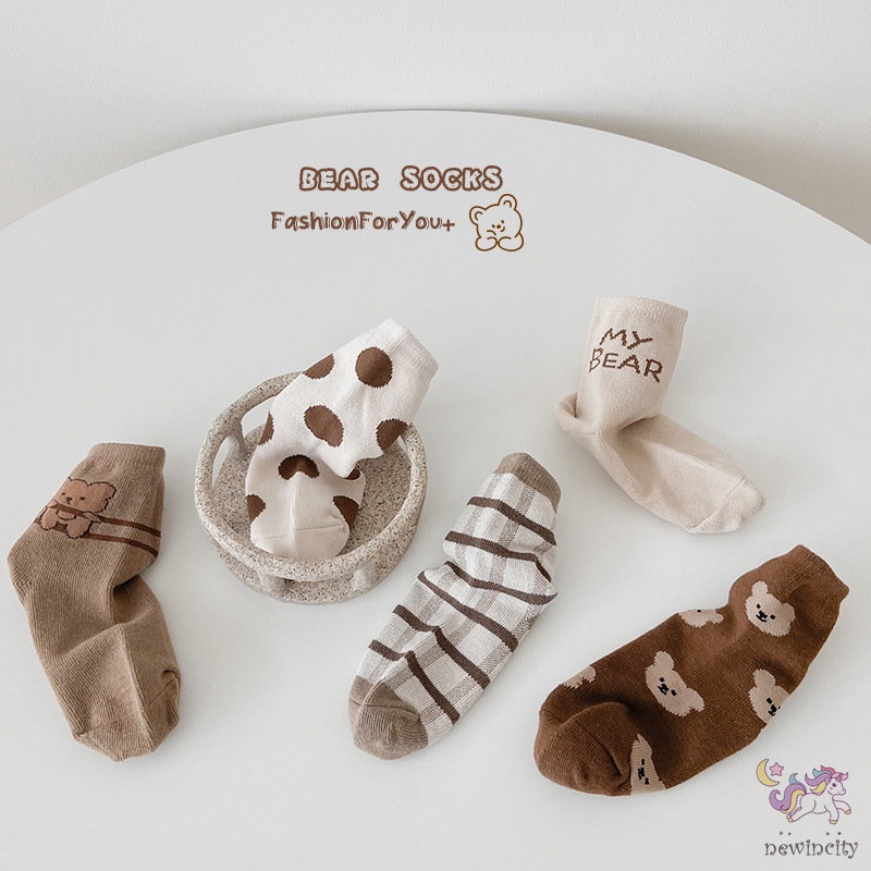 Set 5 Đôi Tất Cotton Kiểu Hoạt Hình Xinh Xắn Đáng Yêu Phong Cách Hàn Quốc Cho Bé
