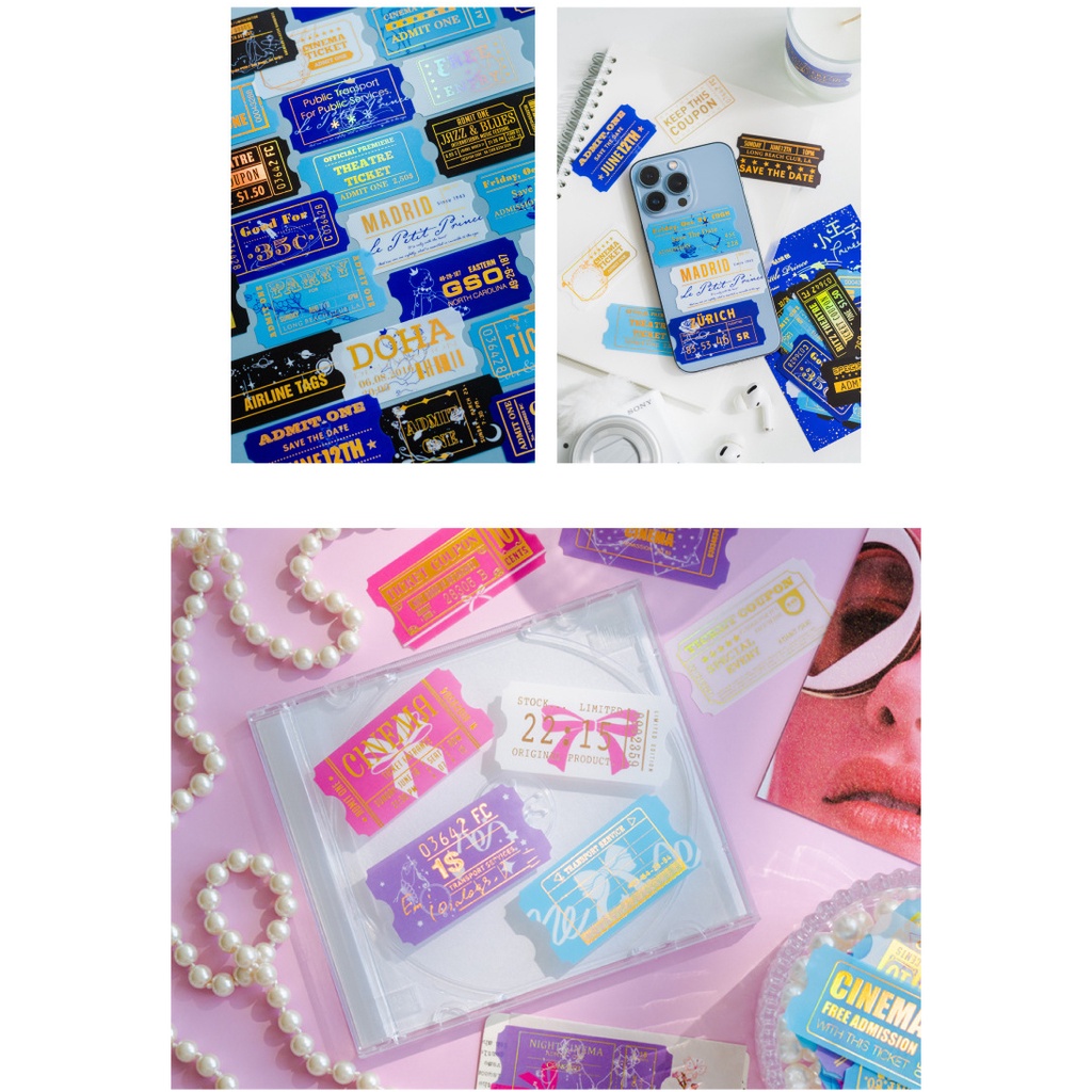 Sticker Brozing nhũ trang trí Scrapbook, sổ tay, vở  (set 45 stickers)- [ 109 ]